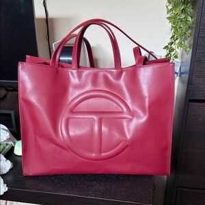 Telfar Red Leather Embossed Large Tote Bag - Women